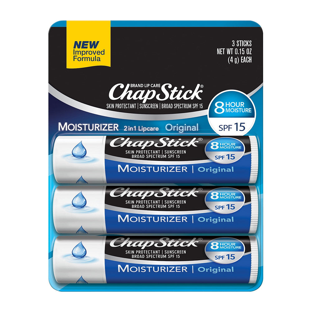 ChapStick Lip Moisturizer Protectant With SPF 15, 3 Sticks